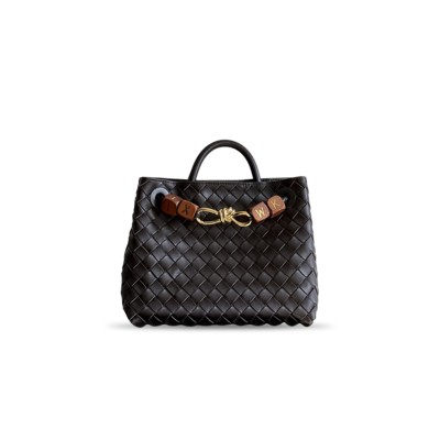 BOTTEGA VENETA SMALL ANDIAMO IN BLACK BROWN BAG 743568 (25*22*10.5cm)